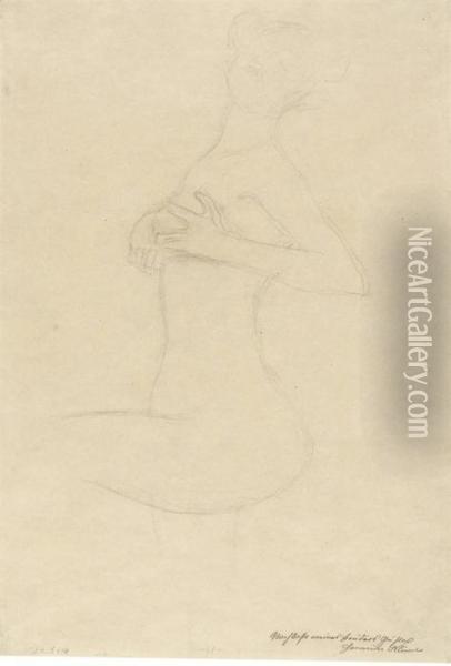 Stehender Frauenakt Mit Erhobenem Linkem Bein, Die Hande An Derbrust Oil Painting - Gustav Klimt