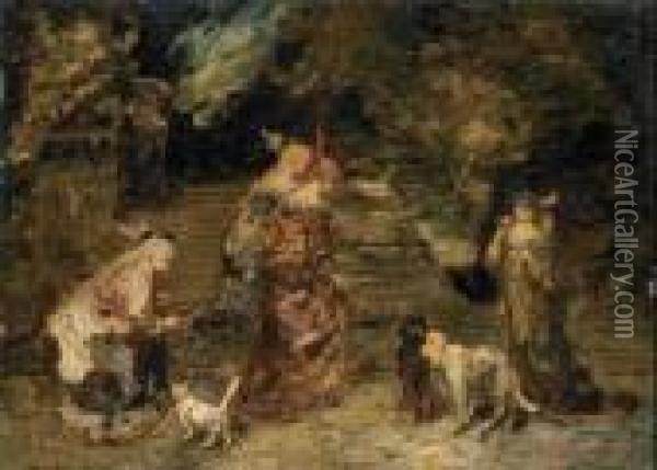 Dame In Giardino Oil Painting - Adolphe Joseph Th. Monticelli