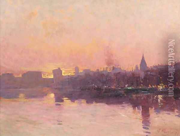 Marseille at dusk Oil Painting - Andre Maglione