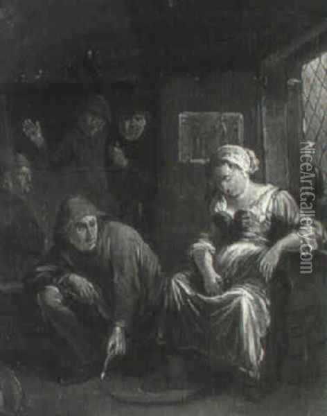 Scene D'interieur, Quatre Paysans Oil Painting - Egbert van Heemskerck the Younger