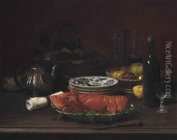 Lobster For Dinner Oil Painting - Jules Larcher