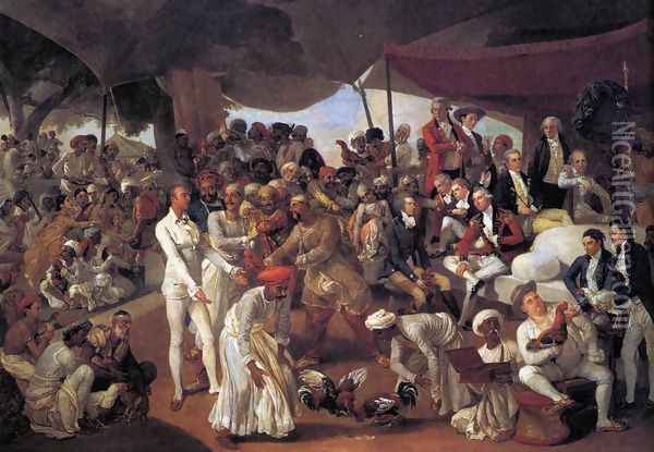 Colonel Mordaunt's Cock Match 1784-86 Oil Painting - Johann Zoffany