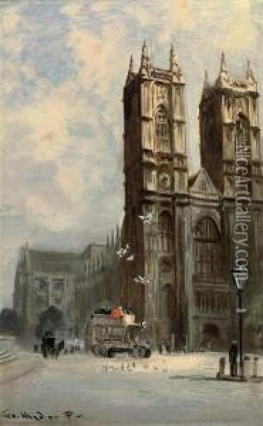 Westminster Abbey, The West Towers Oil Painting - George Hyde Pownall
