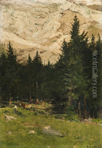 Paesaggio Alpino Oil Painting - Lorenzo Delleani
