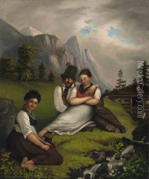 Tiroler Liebesleute An Der Sennhutte

} Oil Painting - Johann Philipp Heinel