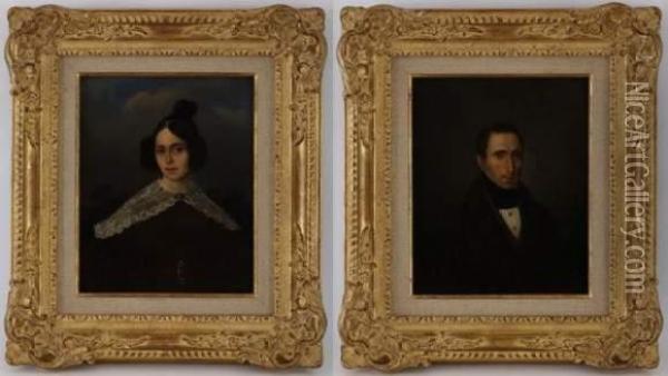 Portrait D'homme Et Portrait De Femme Oil Painting - Philippe Marbeau