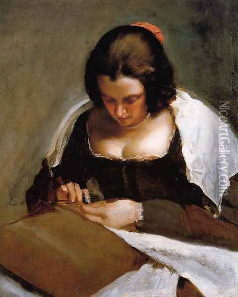 The Needlewoman c. 1640 Oil Painting - Diego Rodriguez de Silva y Velazquez