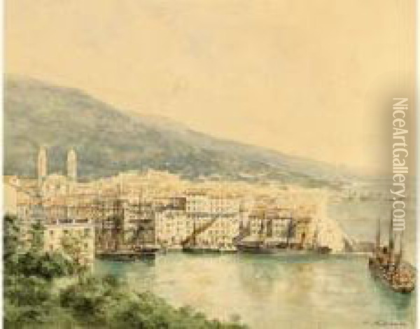 Vue Du Port De Bastia Oil Painting - Ernst Carl Eugen Koerner