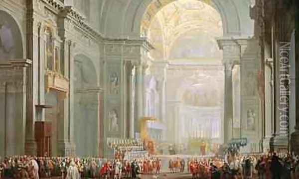 Interior of a St. Peters, Rome Oil Painting - Giovanni Paolo Panini