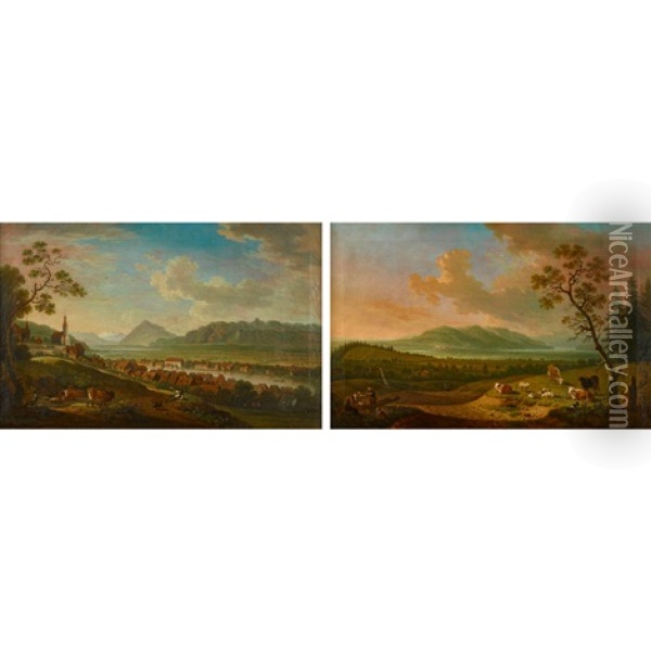 Paar Ansichten Von Thun Oil Painting - Friedrich Wilhelm Hirt