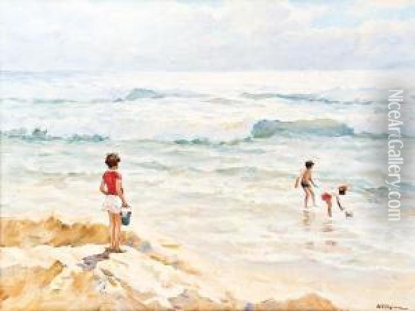 Spielende Kinder Am Strand Oil Painting - Charles Garabed Atamian