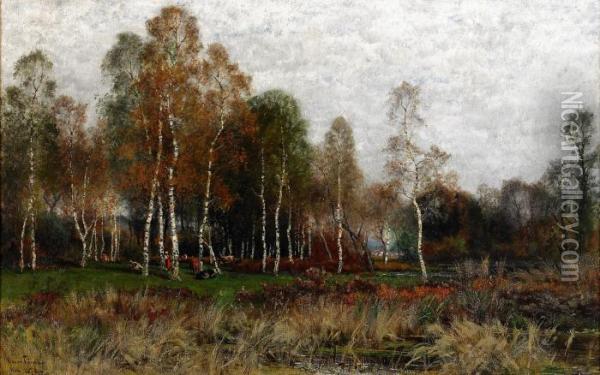 Landskap Med Bjorkar Oil Painting - Oscar Emil Torna