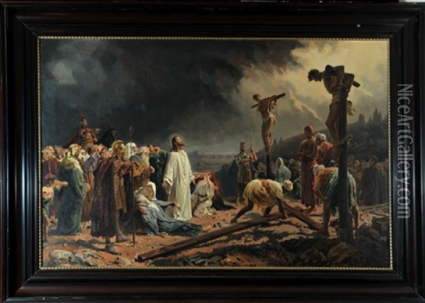 Kreuzigungsszene Mit Zahlreichen Personen (after Clemens (?)) Oil Painting - Otto Keck