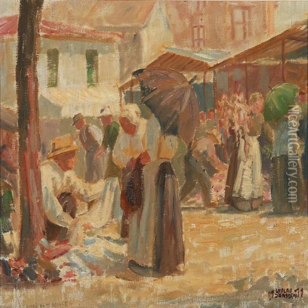 Market Day In Meudon Near Paris Oil Painting - Luplau Janssen