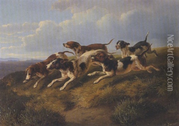 Hundemeute In Hugellandschaft Oil Painting - Karl Wilhelm Tornau