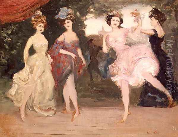 Four Dancing Girls on the Stage Oil Painting - Charles Edward Conder