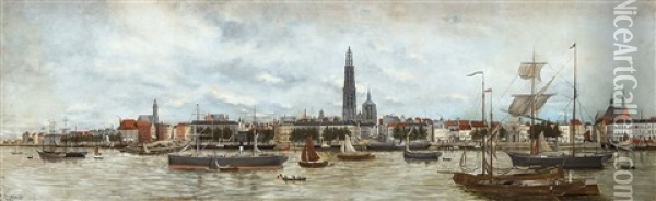 Vue De La Ville Et De La Rade D'anvers Oil Painting - Jacques de Weerdt