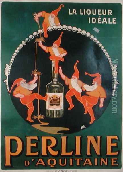 Poster advertising 'Perline d'Aquitaine' French liqueur Oil Painting - Amedee Charles Henri de Noe (Cham)