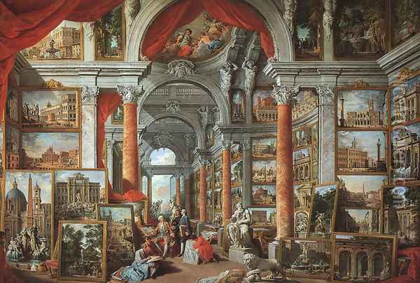 Picture Gallery with Views of Modern Rome 1757 Oil Painting - Giovanni Paolo Pannini