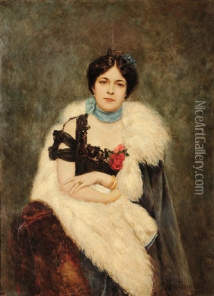 Ritratto Di Anna Nikolaevna Kutukova, Consorte Di A.a. Svedomskij Oil Painting - Paul Alexander Svedomsky