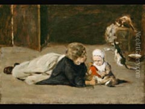 Spielende Kinder (study) Oil Painting - Max Liebermann