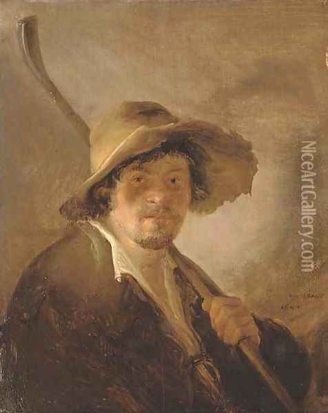 A shepherd in a wide brimmed hat holding a crook Oil Painting - Isaack Jansz. van Ostade
