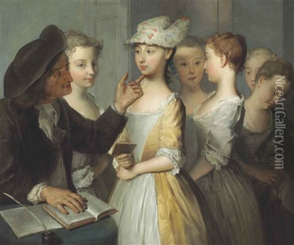 A School For Girls Oil Painting - Philip Mercier