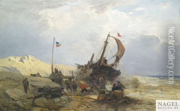 Am Strand Von Scheveningen Oil Painting - Gustav Schoenleber