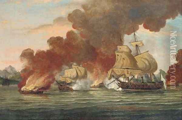An Anglo-French engagement during the American War of Independence, probably in the West Indies Oil Painting - Thomas Luny