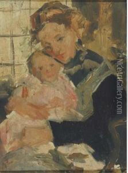 Loving Care: Mother And Child Oil Painting - Simon Maris