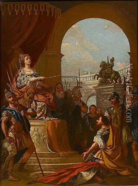 Saint Helena And The Jew(?) Oil Painting - Francesco Fontebasso
