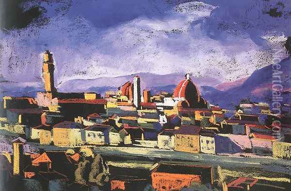 View of Florence 1928 Oil Painting - David Jandi