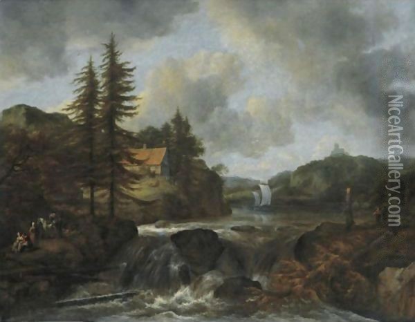 Waterfall In A Mountainous Landscape Oil Painting - Jacob Van Ruisdael