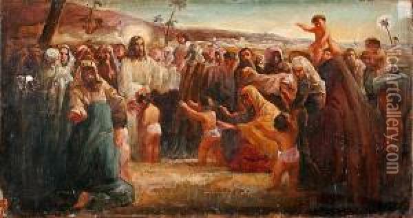Jesus Y Los Ninos Isrealitas Oil Painting - Antonio Gomez Munoz Degrain