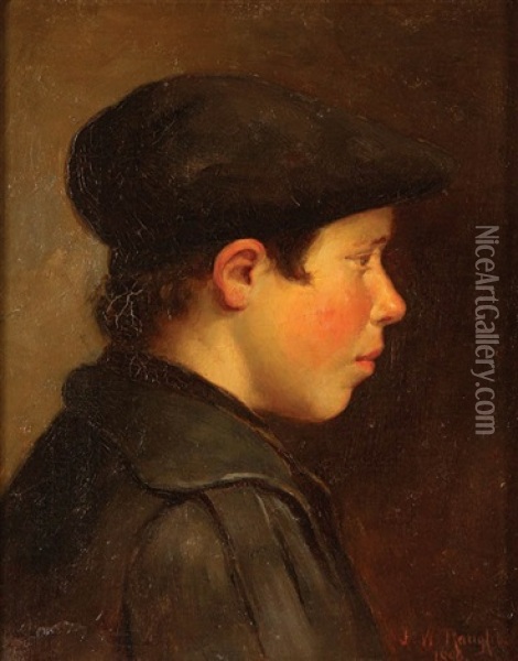 Profile Of A Young Boy With Cap Oil Painting - John Willard Raught