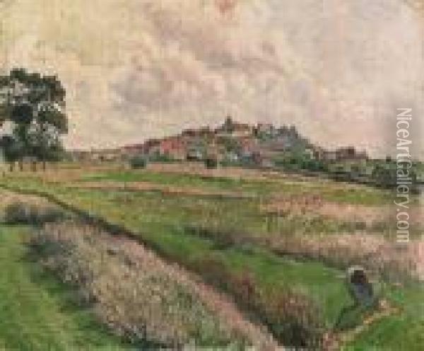 Rye From Cadborough, Cloudy Morning Oil Painting - Lucien Pissarro