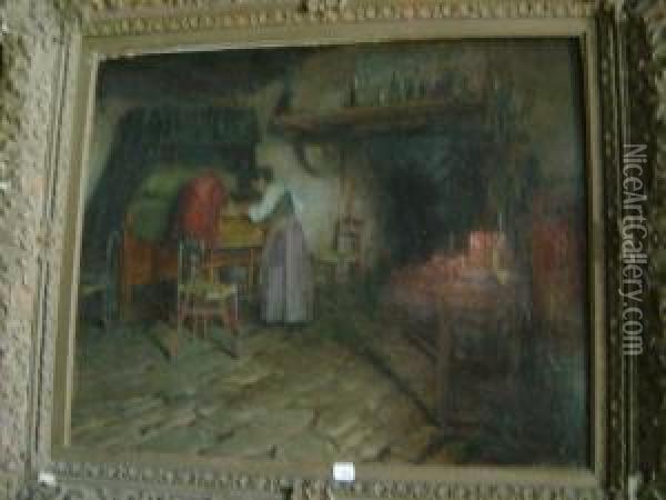 L'interieur De La Cuisine Oil Painting - Henri Laurent-Desrousseaux