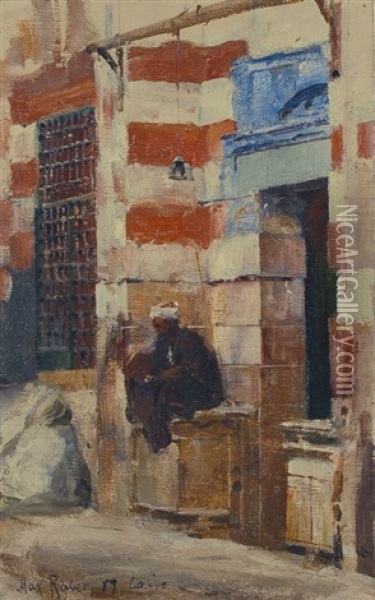 Lesender Vor Einem Haus. Cairo Oil Painting - Max Friedrich Rabes