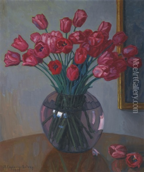 Still Life With Tulips Oil Painting - Nikolai Petrovich Bogdanov-Bel'sky