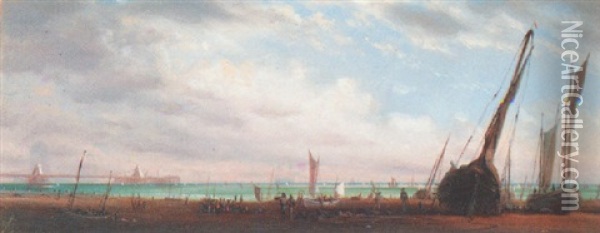 Fisherfolk On The Shore At Brighton With The Chain Pier Beyond Oil Painting - Isaac Walter Jenner