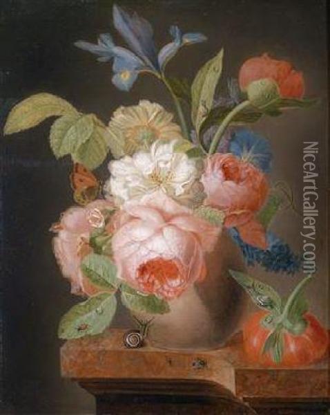 Bouquet Of Flowers With Roses Oil Painting - Jean Baptiste Berre