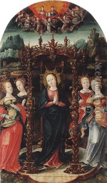 The Virgin With The Holy Trinity Above Oil Painting - Cornelius Engebrechtsz
