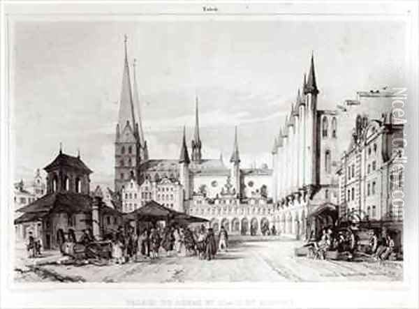 The Senate and Marketplace in Lubeck Oil Painting - Andre Durand