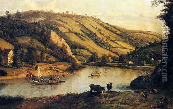 An Extensive River landscape, Probably Derbyshire, With Drovers And Their Cattle In The Foreground Oil Painting - Jan Siberechts