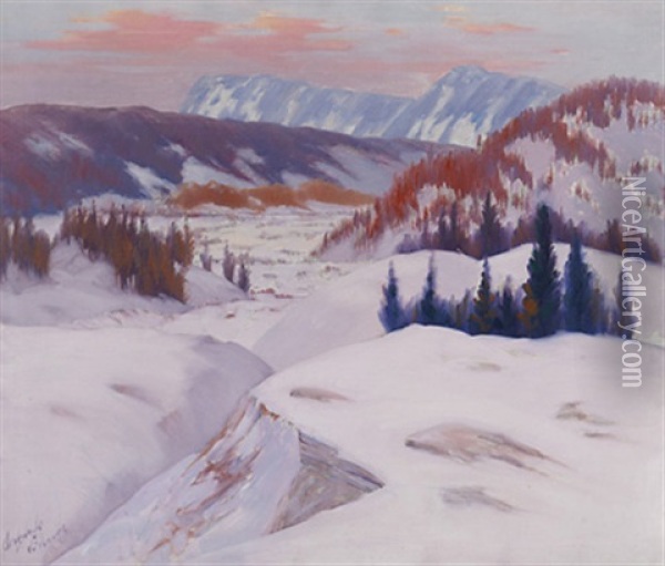 Winter, Laurentian Shield Oil Painting - Joseph Archibald Browne