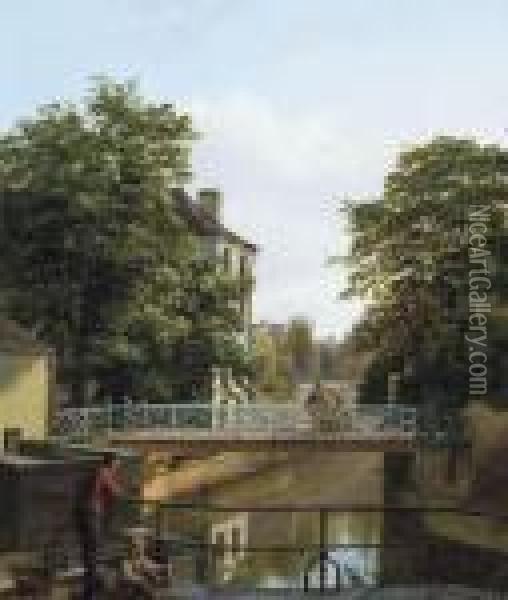 Vue De Ville Avec Petits Pecheurs Pres D'un Canal Oil Painting - Jean Baptist Kops