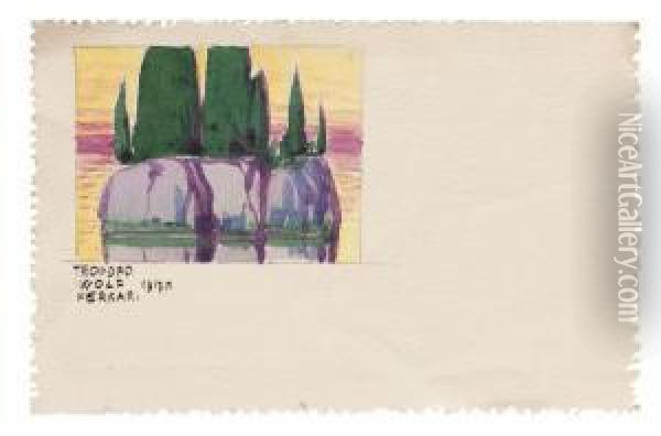 Veduta Dell'isola Misteriosa - 1917 Oil Painting - Teodoro Wolf-Ferrari