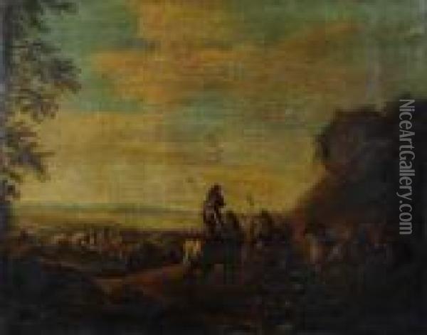 Classical Figures Finding Treasure After A Battle Oil Painting - Jan van Huchtenburg