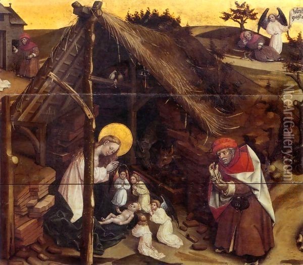 Nativity (detail of Life of Saint Joseph) Oil Painting - Robert Campin