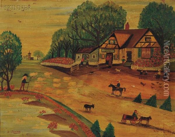 Lot Of Two Folk-style Genre Scenes Oil Painting - Isidor Sommer